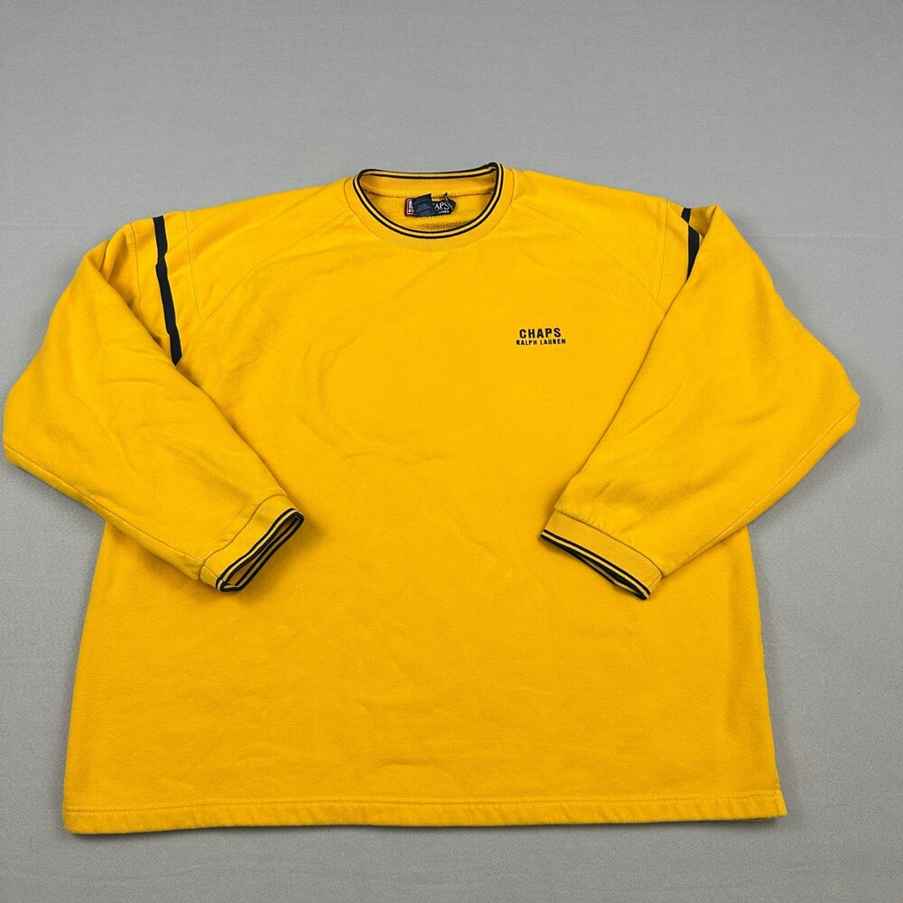 Chaps Ralph Lauren Sweater Men 2XL Yellow Solid Fleece Pullover Crewneck XXL